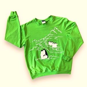 VTG 80’s | Green Holiday Shirt With Embroidered Penguins and Embellishments